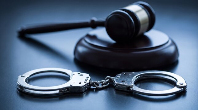 Justice and Law Concept with Gavel and Handcuffs on Dark Background