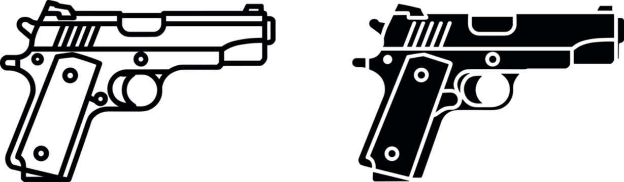 Handgun and Pistol Line and Glyph Icon Set for Security, Defense, and Tactical Graphic Design