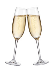 Fototapeta premium Two champagne glasses toasting isolated on transparent background