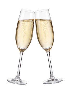 Two champagne glasses toasting isolated on transparent background