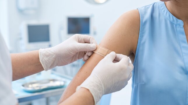 Medical professional administering vaccine injection on patient's arm
