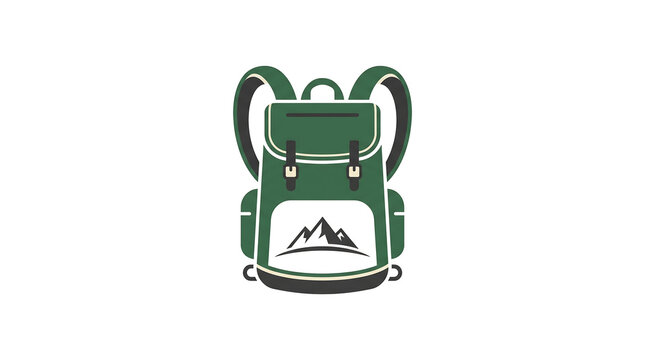 Green Hiking Backpack with Mountain Logo Illustration for Outdoor Adventures.
