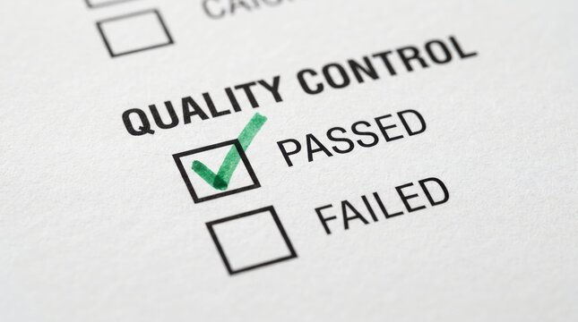 Quality control check mark passed box