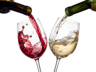 Naklejka premium Red and white wine pouring isolated on transparent background