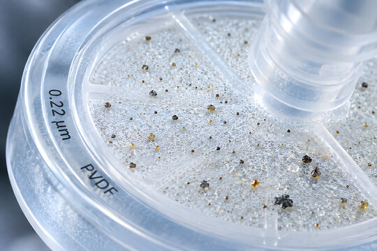 Porous Laboratory Membrane Filter in Petri Dish Close Up for Microbiology, Cell Culture, Biotechnology, Filtration and Scientific Research