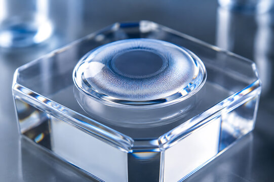 Intraocular Lens Implant Close Up Transparent Ophthalmic Prosthesis for Cataract Surgery, Vision Correction, Eye Care and Clinical Ophthalmology