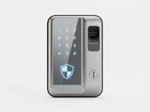 Smart digital lock with keypad, cybersecurity protection, isolated on white background