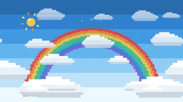 Retro Pixel Rainbow Sky 8 Bit 4K
