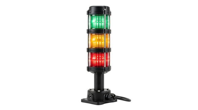 Industrial Signal Tower Light, LED Andon Stack Light, Three Tier Safety Warning Light Lamp, Factory Automation Machine Equipment Isolated on White Background