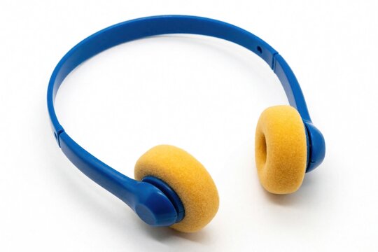 Blue over ear plug set rests on clean white surface. Audio protection gear shows sound dampening ability. Equipment useful for loud work areas.