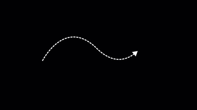 Dotted line arrow animation to indicate an object, creative direction, progress, and motion graphic composition with transparent background in 4k.