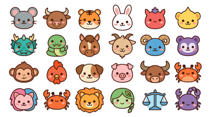Fototapeta premium Cute animal zodiac characters collection