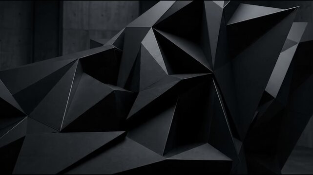 3D Abstract Matte Black Stealth Polygon Surface Background