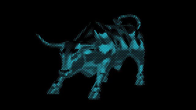 Wall Street Golden Market Bull Halftone Dots Assemble Disassemble Loop Animation Bullish Stock Trend Financial Sculpture Motion Graphics 4K 60FPS Video Footage