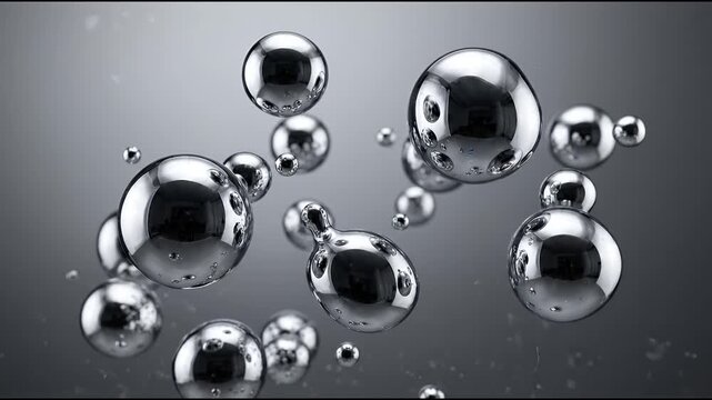 Three-dimensional metallic chrome liquid spheres floating in space