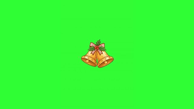 Green screen animation of two Christmas bells with a cute red ribbon and green leaves at the top.