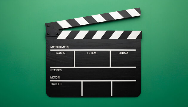 Movie Clapperboard on Green Background Film Production and Cinema Concept ai genrative