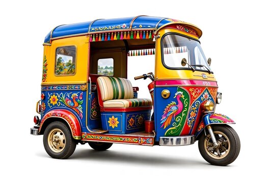 colurful  auto rickshaw decorated with truck art