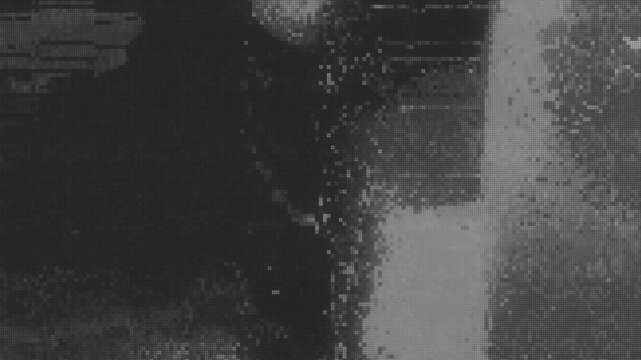 Digital pixelated noise texture with glitch effects on dark background