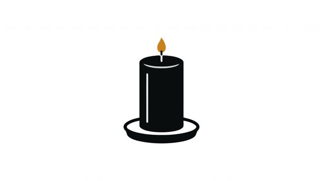 A burning black candle resting on a saucer provides a symbol of mourning or remembrance as the small flame glows steadily to represent peace reflection and comfort during solemn times of quiet