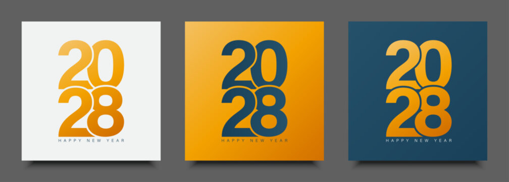 Set of 2028 Happy New Year logo design. 2028 number design template.