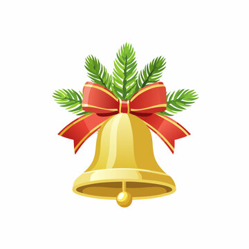 Small velvet jingle bell tied with a green pine sprig and red bow