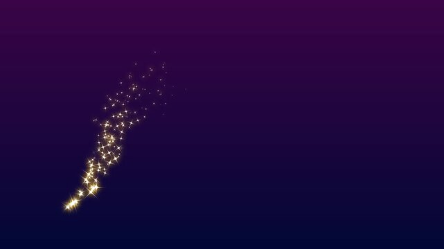 Luxury golden glowing starlight glitter sparkle path white twinkling stars line, glowing pixie dust burst on gradient ramp screen background 4k. glittering star dust trail sparkling particles