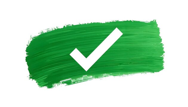 Vibrant green checkmark brush stroke texture with clean white icon for approval confirmation