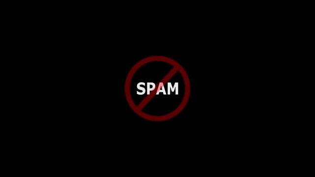 spam text symbol animation on black background. not allowed and ban animation concept. 4k video