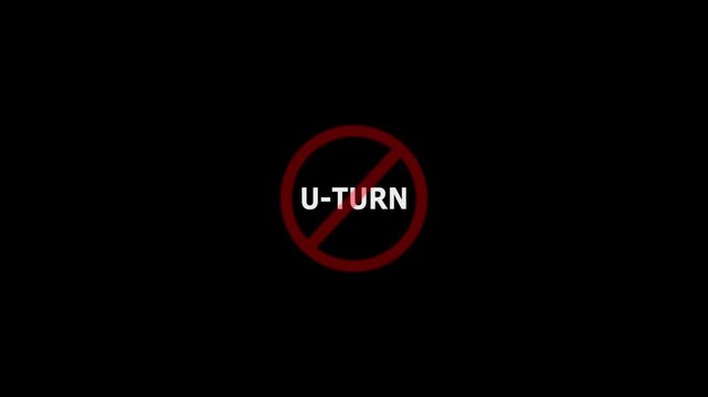 u-turn text symbol animation on black background. not allowed and ban animation concept. 4k video