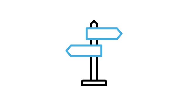 Signpost arrow icon animation. Directional signboard animated video for navigation, road direction, location, route guidance, adventure pathway, journey, pointer. Motion graphics with alpha channel
