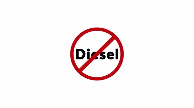 DIESEL Prohibition Symbol Sign Animation with Alpha Channel in 4K, stop or no exit forbidden red circle animation Warning, prohibited or ban icon animation.DIESEL Prohibition Symbol