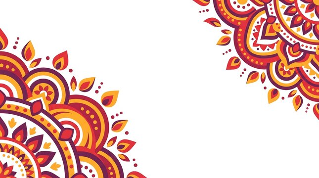 Colorful indian mandala corner pattern design isolated on white background, Vector, illustration