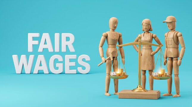 Three 3d cartoon people advocating for fair wages