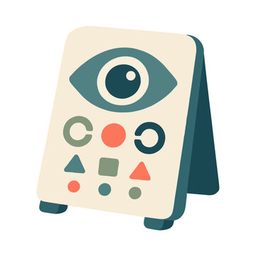 Flat optometry eye chart board with abstract vision symbols, isolated on transparent background