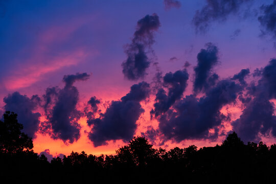 Colorful sunrise over the Ozark forests in Missouri