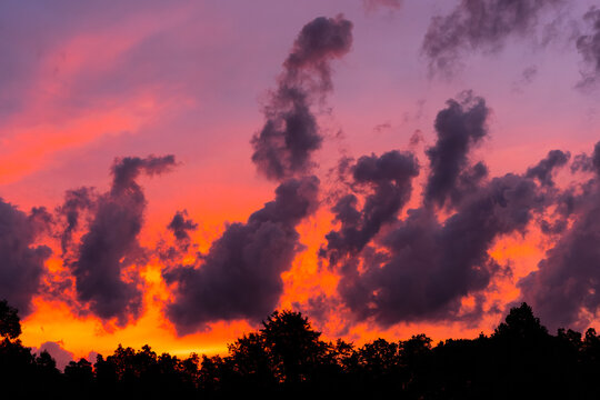 Colorful sunrise over the Ozark forests in Missouri