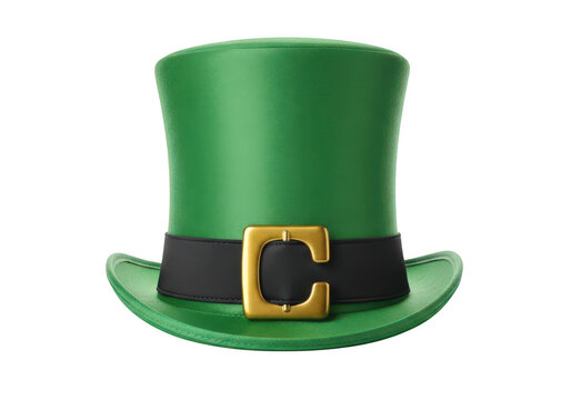Green leprechaun hat with gold buckle isolated on transparent background
