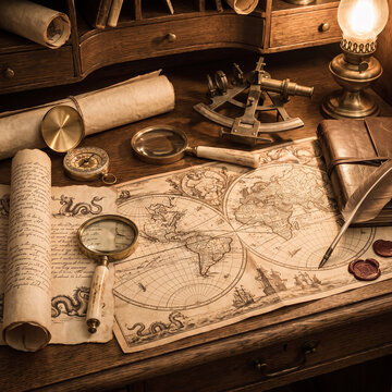 Vintage map elements and items