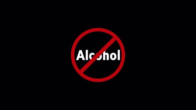 ALCOHOL Prohibition Symbol Sign Animation with Alpha Channel in 4K, stop or no exit forbidden red circle animation Warning, prohibited or ban icon animation.ALCOHOL Prohibition Symbol