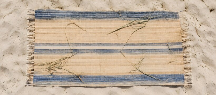 thin raffia beach mat laid flat on firm dry sand