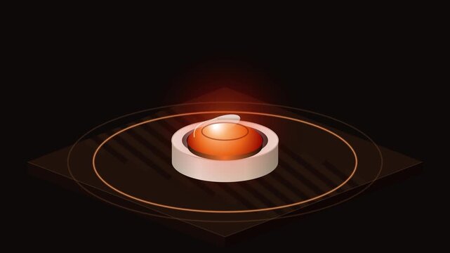 Glowing emergency push button activating red alert pulse waves
