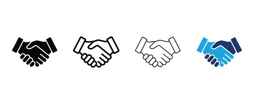 handshake icons in different line styles and colors isolated on transparent background