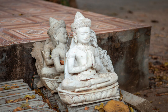 Detail of buddha statues in Wat Svay Romeat Pagoda in Angkor, Siem Reap, Cambodia