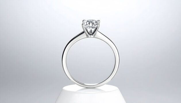 Minimalism Engagement Ring with Copyspace: Minimalist luxury solitaire diamond engagement ring symbol of eternal romance