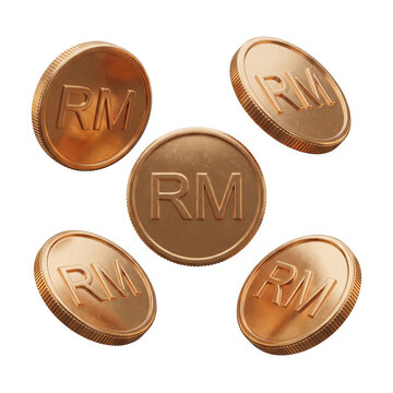 Symmetrical Layout of 3D Golden Malaysian Ringgit RM Coins