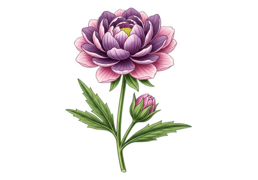 Elegant purple pink peony flower isolated on transparent background