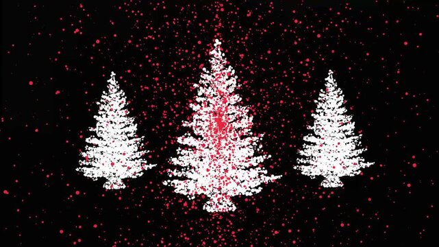 Animated christmas tree with shining lights slowly rotating among twinkling stars and falling snowflakes, elegant festive decoration displayed across a snowy forest background 4k scene