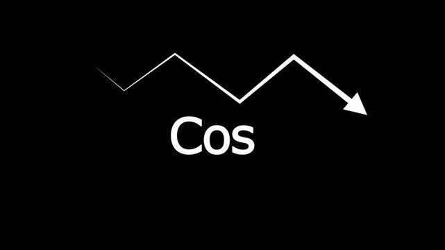 Cost Reduction Business Growth Motion Graphics Line Chart Arrow Down Concept, Financial Loss Analysis, Budget Cut Optimization, Downward Arrow Graphic with Text Animation on Black Background.