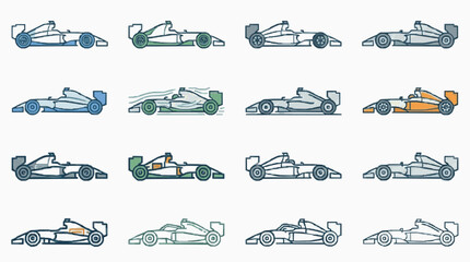 Obraz premium Diverse Collection of Racing Car Line Art in Vibrant Monochromatic Styles